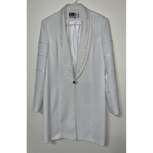 Ben Marc White Long Suit Jacket Duster Blazer Size 16 Cocktail Church